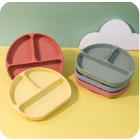 萌趣美學系列｜嬰幼兒三格防翻強力吸盤矽膠餐盤