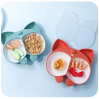 萌趣狐狸系列｜嬰幼兒二格防翻強力吸盤矽膠餐盤