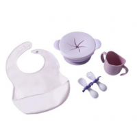 SINYA 專業研發系列｜幼兒矽膠餐具 5 件套裝 (強力吸盤分格盤/防翻碗/雙耳學飲杯/工學叉匙)