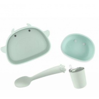 SINYA 專業研發系列｜二合一矽膠嬰兒進食餐具組 (萌趣動物造型餐盤 / 矽膠軟口學習匙 / 幼兒防滑碗 / 練習水杯)