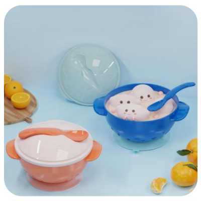 SINYA 專業研發系列｜寶寶矽膠強力吸盤碗 (防翻防滑設計 / 附保鮮蓋與湯勺 / 食品級安全矽膠 / 多色可選)