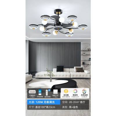 黑色風扇吊燈, 12頭100cm無極調光