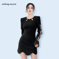 高級感輕奢黑色洋裝跨年戰袍女裝設計感鏤空氣質禦姐顯瘦禮服裙