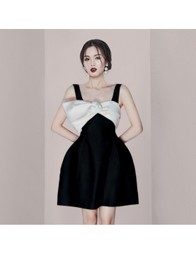 蝴蝶結吊帶洋裝平時可穿2023年新款高級感減齡法式生日蓬蓬小禮服