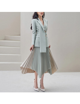 高級感西服職業套裝女通勤百褶裙兩件套早春穿搭套裝2023