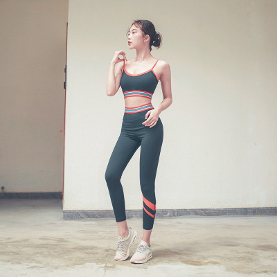 春夏健身房運動套裝女速乾無袖網紅瑜珈服性感露臍晨跑裝備胸墊-黑色