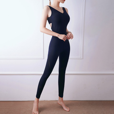 2024夏新款性感女子空中瑜珈連身衣速乾健身運動美背瑜珈服一體式-黑色