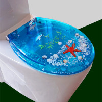 馬桶蓋 UVO型家用通用老式抽水樹脂馬桶圈加厚坐便器蓋廁所板配件-藍色海豚