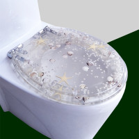 馬桶蓋 UVO型家用通用老式抽水樹脂馬桶圈加厚坐便器蓋廁所板配件-透明海星