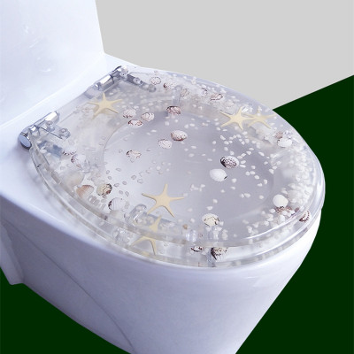 馬桶蓋 UVO型家用通用老式抽水樹脂馬桶圈加厚坐便器蓋廁所板配件-透明海星
