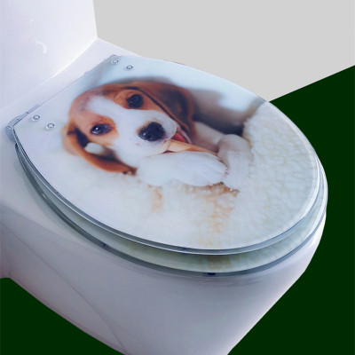 可愛卡通樹脂馬桶蓋通用廁所蓋板家用緩降靜音加厚老式坐便圈配件-比格犬