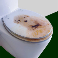 可爱卡通树脂马桶盖通用厕所盖板家用缓降静音加厚老式坐便圈配件-比熊犬