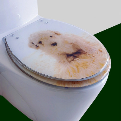 可爱卡通树脂马桶盖通用厕所盖板家用缓降静音加厚老式坐便圈配件-比熊犬