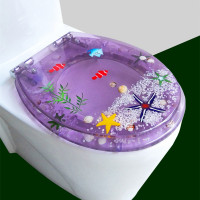 馬桶蓋 UVO型家用通用老式抽水樹脂馬桶圈加厚坐便器蓋廁所板配件-淺紫海星
