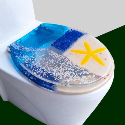 馬桶蓋 UVO型家用通用老式抽水樹脂馬桶圈加厚坐便器蓋廁所板配件-藍色海星