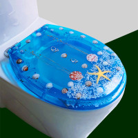 馬桶蓋 UVO型家用通用老式抽水樹脂馬桶圈加厚坐便器蓋廁所板配件-藍色乾花
