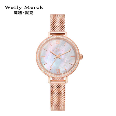 WellyMerck - 珍珠光澤玫瑰金手錶