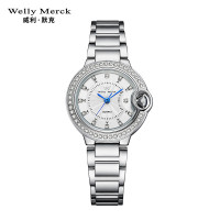 WellyMerck - 銀色不鏽鋼鑲鑽女錶
