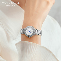 WellyMerck - 銀色不鏽鋼鑲鑽女錶