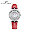 WellyMerck - 白色皮革鑲鑽圓形女士腕錶 WellyMerck - 白色皮革鑲鑽圓形女士腕錶