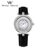 WellyMerck - 白色皮革鑲鑽圓形女士腕錶 WellyMerck - 白色皮革鑲鑽圓形女士腕錶
