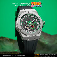 Welly Merck - 疾风传卡卡西机械款黑色胶带银色壳绿色面手表